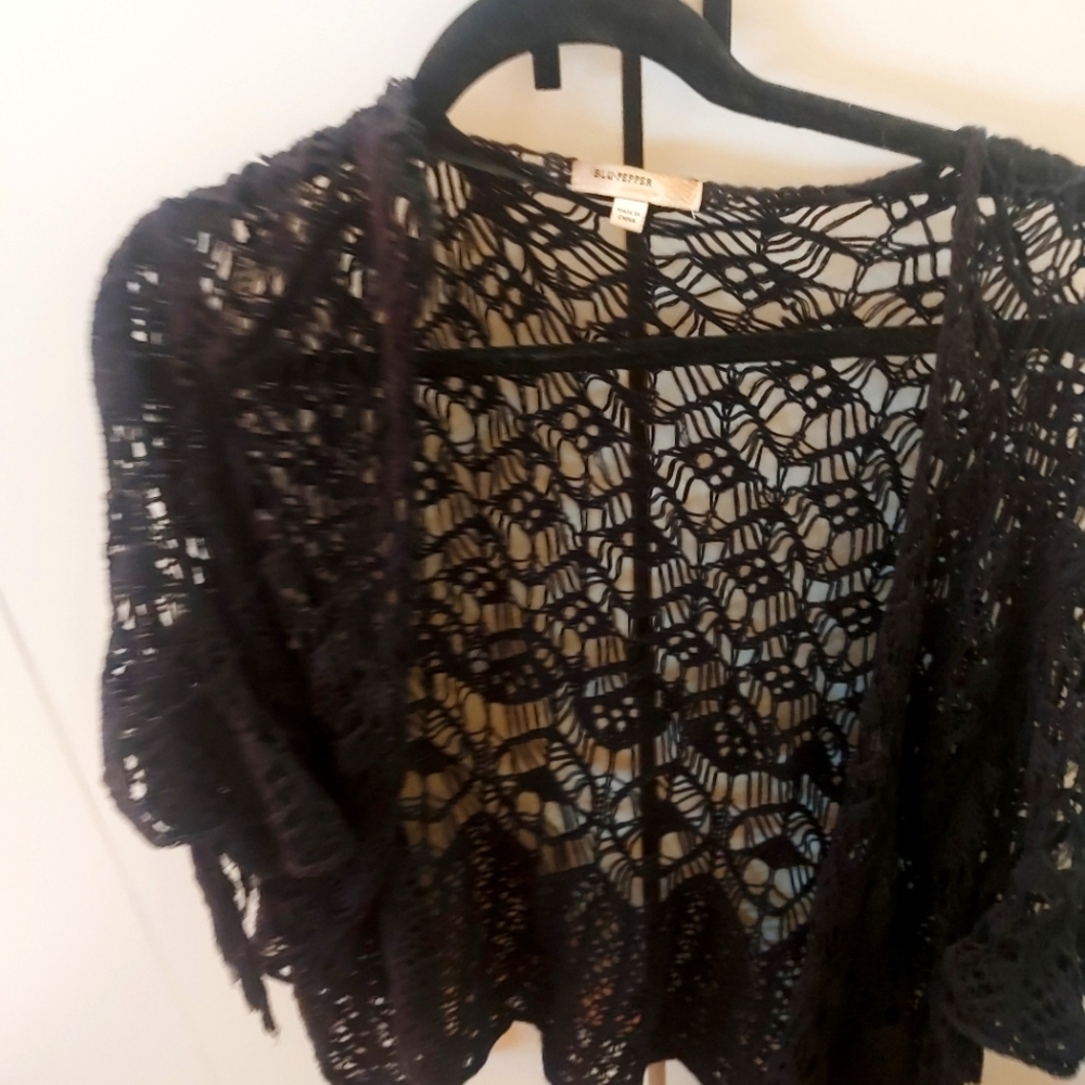 BluPepper Vintage black crocheted cardin/jacket